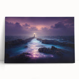 Stretched canvas wall art showcasing a serene lighthouse landscape design, featuring vibrant colors and intricate details, perfect for home decor and coastal themes.
