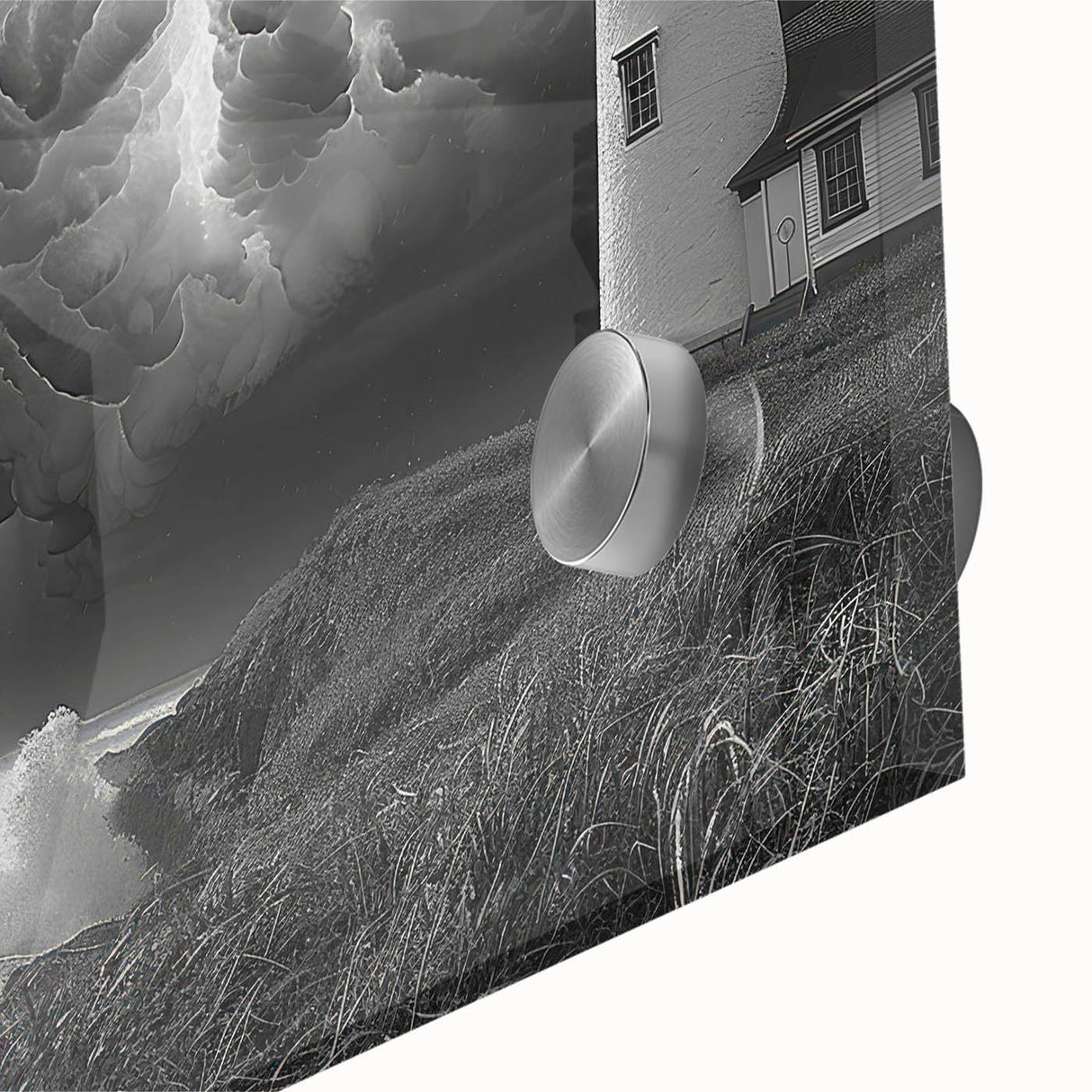 Close-up of a vibrant lighthouse wall art design, showcasing intricate details in acrylic glass, ideal for enhancing coastal-themed decor in modern interiors.