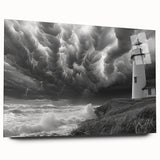 Acrylic glass wall art showcasing a vibrant lighthouse landscape design from the 27-piece collection, viewed from the side, highlighting its sleek edges and modern aesthetic. Perfect for coastal-themed decor enthusiasts.