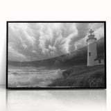 Framed acrylic wall art featuring a serene lighthouse landscape design, showcasing vibrant colors and intricate details, perfect for nautical-themed decor.