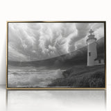 Framed acrylic wall art featuring a stunning lighthouse design, elegantly showcased in gold accents, perfect for enhancing coastal-themed decor and adding a touch of sophistication to any room.