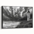 Framed canvas wall art showcasing a serene lighthouse scene with vibrant colors and intricate details, ideal for coastal-themed decor in any room.