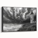 Framed canvas wall art showcasing a serene lighthouse scene with vibrant colors and intricate details, ideal for coastal-themed decor in any room.