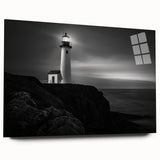 Acrylic glass wall art collection featuring a serene lighthouse landscape design, showcasing vibrant colors and intricate details, perfect for coastal decor enthusiasts.