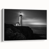 Framed canvas wall art featuring a coastal lighthouse design in a serene landscape, showcasing vibrant colors and intricate details, perfect for home decor.