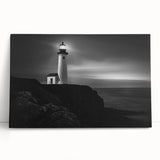 Stretched canvas wall art depicting a serene lighthouse landscape, featuring soft pastel colors and a tranquil ocean scene, perfect for coastal decor enthusiasts.