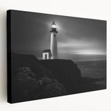 Stretched canvas wall art featuring a vibrant lighthouse design, showcasing vivid colors and intricate details, perfect for coastal-themed home decor.