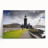 Stretched canvas wall art showcasing a serene lighthouse landscape design with vibrant colors, perfect for coastal-themed home decor. Ideal for creating a tranquil atmosphere.