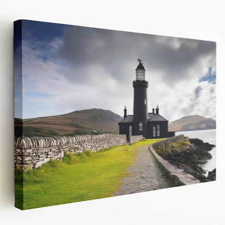 Stretched canvas wall art showcasing a scenic lighthouse design with vibrant colors and intricate details, perfect for coastal-themed decor. The artwork captures the serene beauty of a seaside landscape, ideal for enhancing home aesthetics.