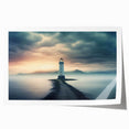 Colorful wall art print showcasing a serene lighthouse landscape, emphasizing vibrant blues and greens, perfect for coastal decor. Ideal for home or office.