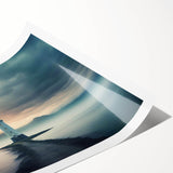 Rolled print of a serene lighthouse landscape design, featuring soft blue and white hues, ideal for coastal-themed decor, elegantly packaged for safe delivery.