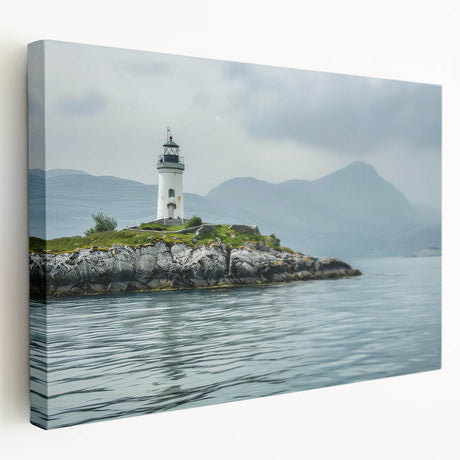 Stretched canvas wall art showcasing a picturesque lighthouse design, featuring vibrant coastal colors and intricate details, perfect for enhancing home decor with a nautical theme.