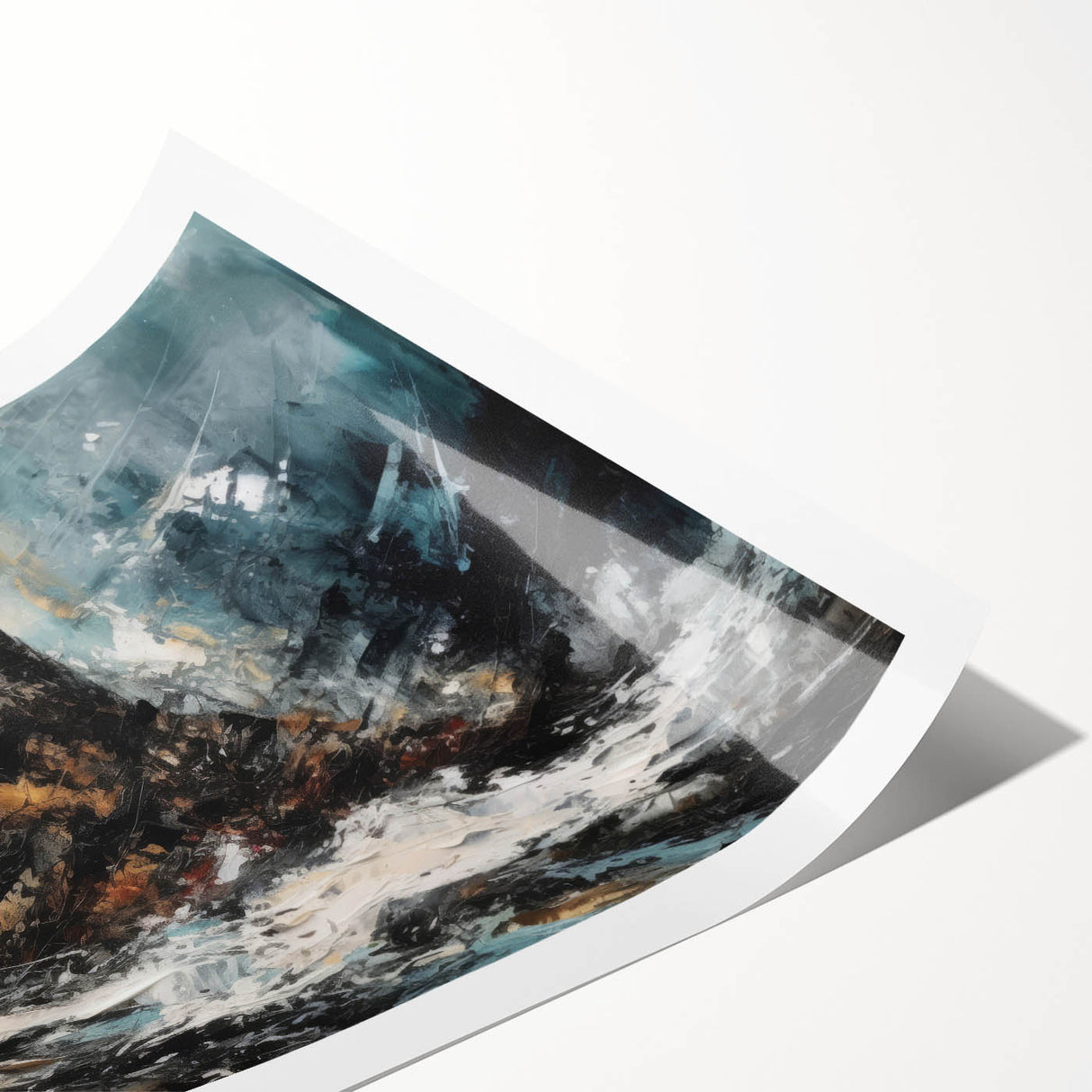 Rolled print of a serene lighthouse landscape, showcasing vibrant blues and greens, ideal for coastal-themed decor, packaged securely for safe delivery.