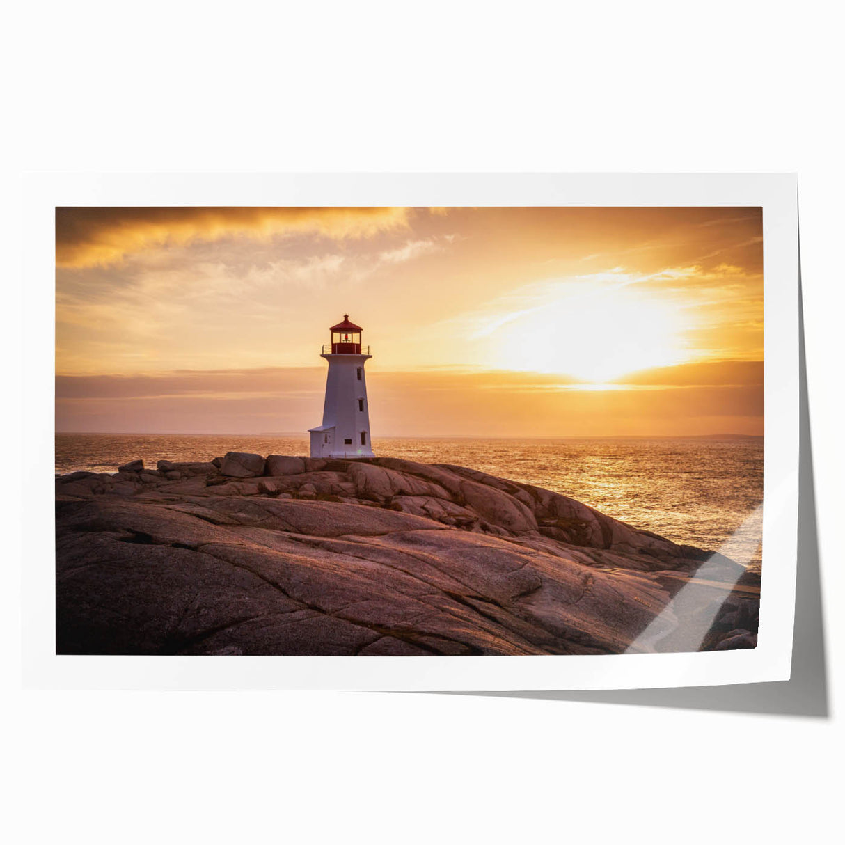 Lighthouse wall art print showcasing a vibrant coastal scene with a striking lighthouse, waves crashing on rocky shores, perfect for nautical-themed decor.