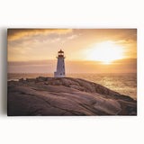 Vibrant stretched canvas wall art featuring a serene lighthouse design amidst a coastal landscape, perfect for home decor and nautical themes.