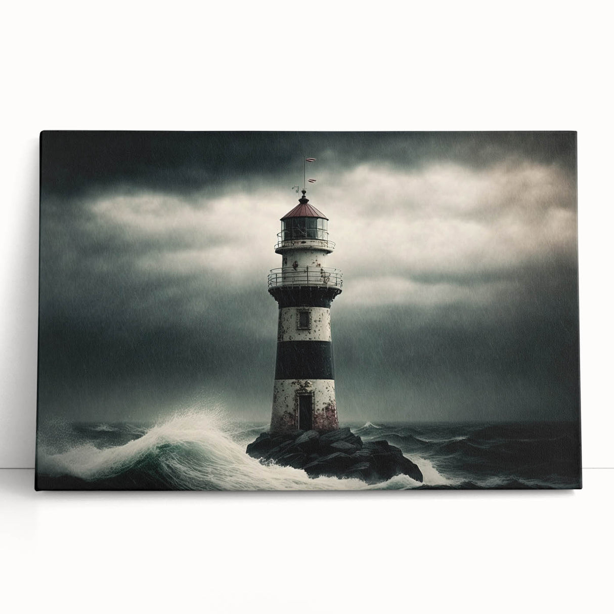 Stretched canvas wall art featuring a vibrant lighthouse design against a serene landscape, ideal for coastal decor. Perfect for brightening living spaces.