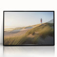 Framed acrylic wall art showcasing a scenic lighthouse landscape design, featuring vibrant colors and a sleek black frame, perfect for enhancing home decor.