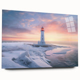 Side view of a lighthouse wall art design collection displayed in acrylic glass, showcasing vibrant colors and intricate details, ideal for coastal decor enthusiasts.