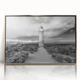 Framed wall art collection featuring a coastal lighthouse design in acrylic with a gold frame, ideal for enhancing nautical-themed decor. Perfect for living rooms or beach houses.