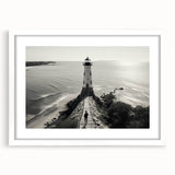 Framed wall art collection showcasing a serene lighthouse landscape design with a white mat, perfect for coastal decor, enhancing home aesthetics with tranquility.