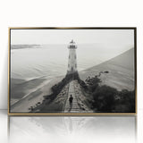 Framed acrylic wall art collection showcasing a stunning lighthouse design with a gold frame, ideal for coastal-themed decor, enhancing any living space.