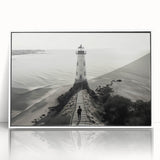 Framed wall art collection showcasing a serene lighthouse landscape design in a white frame, perfect for coastal-themed home decor. The acrylic finish enhances colors and details, making it a stunning focal point for any room.