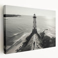 Stretched canvas wall art featuring a serene coastal landscape with a lighthouse, showcasing vibrant colors and intricate details, perfect for home decor.