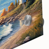 Close-up of a vibrant acrylic glass wall art piece featuring a scenic lighthouse design, showcasing intricate details and vivid colors, perfect for home decor.