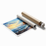 Vibrant rolled wall art print showcasing a serene lighthouse landscape design, featuring vivid blues and greens, ideal for coastal-themed decor. Perfectly packaged in a protective tube for easy storage and display.