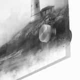 Close-up of a vibrant acrylic glass wall art collection featuring a lighthouse design, showcasing rich colors and intricate details, perfect for coastal decor enthusiasts.