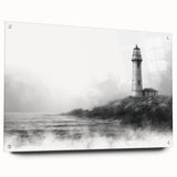 Acrylic glass wall art collection showcasing a side view of a lighthouse design, featuring vibrant colors and intricate details, perfect for coastal-themed decor.