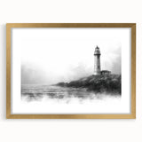 Framed wall art collection showcasing a serene landscape with a lighthouse, featuring a gold mat and elegant design, perfect for home decor enhancement.