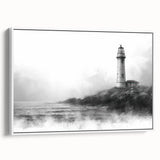 Framed canvas wall art featuring a stunning lighthouse design with vibrant colors, set against a serene landscape, perfect for nautical-themed home decor.