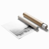 Lighthouse wall art print showcasing a scenic coastal landscape with vibrant blues and greens, rolled and packaged in a protective tube for easy display.