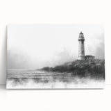 Stretched canvas wall art showcasing a vibrant lighthouse design amidst a coastal landscape, perfect for adding a nautical touch to home decor.