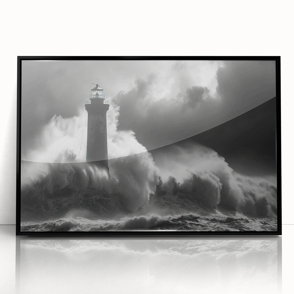 Framed acrylic wall art featuring a scenic lighthouse design in bold colors, showcasing a coastal landscape with a black frame, perfect for home decor.