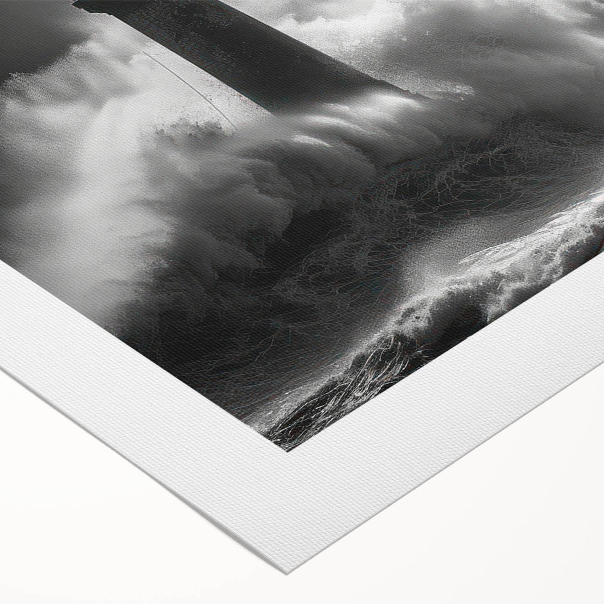 Rolled canvas artwork showcasing a serene lighthouse landscape design, featuring soft blues and greens, ideal for coastal-themed home decor.