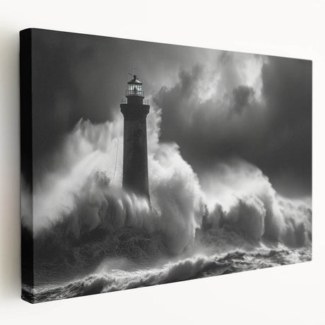 Stretched canvas wall art showcasing a serene lighthouse landscape design with vibrant colors and intricate details, perfect for coastal decor enthusiasts.