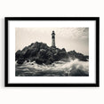 Framed wall art collection featuring a serene lighthouse landscape design, presented with a black mat and frame, ideal for coastal-themed decor.