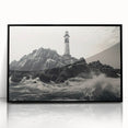 Framed wall art collection showcasing a picturesque lighthouse design against a vibrant landscape, featuring a sleek black frame and acrylic front, ideal for coastal home decor.