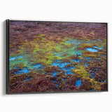 Framed black canvas wall art showcasing a serene marshland and swamp landscape, emphasizing vibrant greens and tranquil water, perfect for nature-inspired decor.
