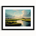 Black-framed wall art collection showcasing a serene marsh landscape with lush greenery and tranquil waters, designed to enhance any living space with nature-inspired decor.