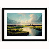 Black-framed wall art collection showcasing a serene marsh landscape with lush greenery and tranquil waters, designed to enhance any living space with nature-inspired decor.