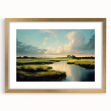 Framed wall art collection featuring a serene marsh and swamp landscape design in gold frame, showcasing vibrant colors and intricate details for home decor.