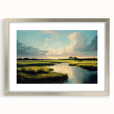 Framed wall art collection showcasing a serene marsh and swamp landscape design, featuring a silver frame with matting, perfect for home decor.