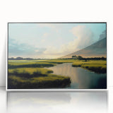 Framed wall art collection showcasing a serene marsh landscape with vibrant greens and blues, featuring a modern design that enhances home decor aesthetics.