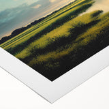 Vibrant rolled canvas art depicting a serene marsh landscape with lush green vegetation and calm water reflections, perfect for enhancing home decor.