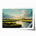 Vibrant rolled print showcasing a serene marsh landscape, featuring lush greenery and calm waters, perfect for nature-themed decor. Ideal for home or office settings.