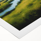 Vibrant rolled canvas artwork depicting a serene marsh landscape with lush greenery and reflections in water, perfect for nature enthusiasts and home decor.