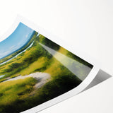 Vibrant rolled print depicting a serene marsh landscape, showcasing lush greenery and calm waters, ideal for nature-themed decor and wall art collection.